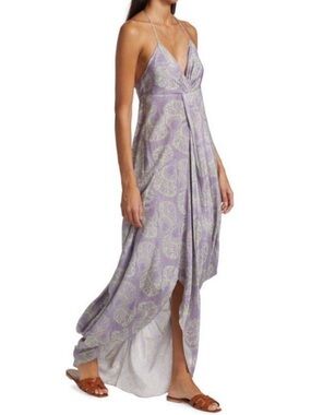 Beatriz Camacho Draped Purple Silk Summer Maxi Dress